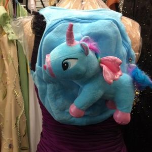 Girls Plush Blue Swan Unicorn Backpack